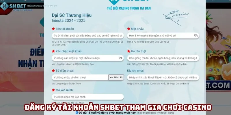 Đăng ký tài khoản Shbet tham gia chơi casino